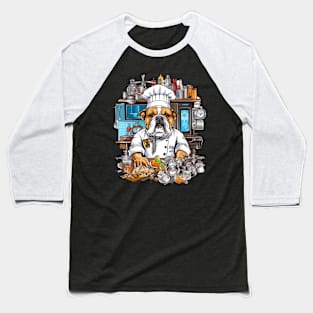 Accountant English Bulldog t-shirt design, a bulldog wearing a chef's hat and holding a kitchen timer Baseball T-Shirt